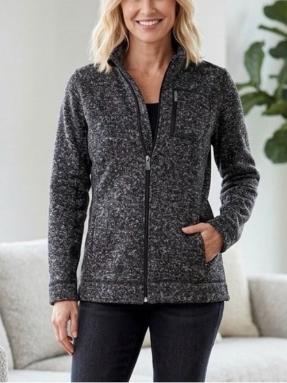 Calvin Klein Women’s Zip-Front Heathered Gray Fleece Jacket size small